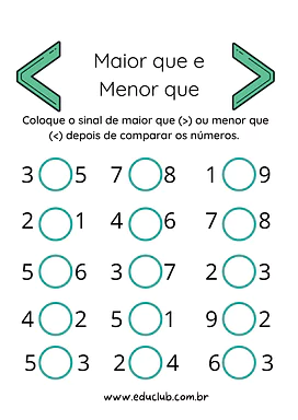 Atividades sinal de maior e menor | Educlub